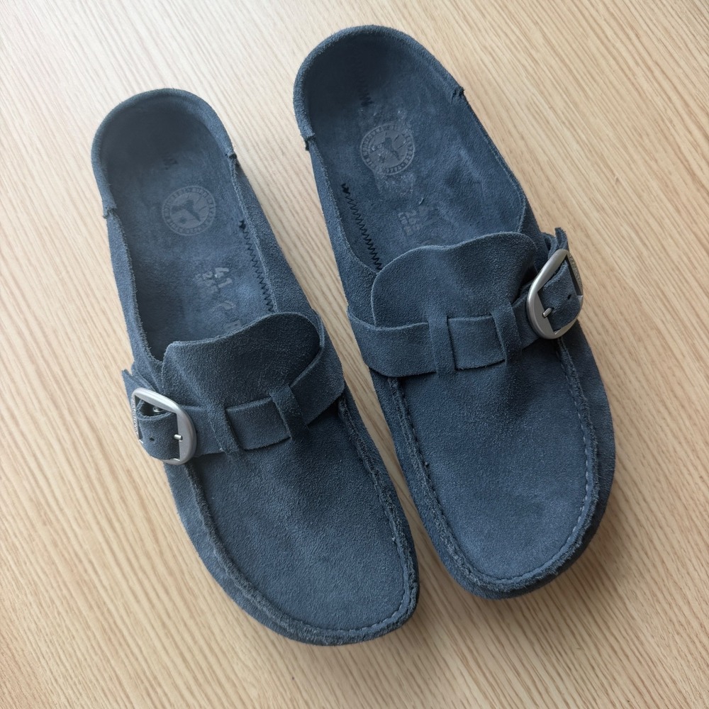 Birkenstock Buckley Big Buckle Navy Suede Moccasin Clogs EU 41 US W10 M8 - Picture 3 of 13